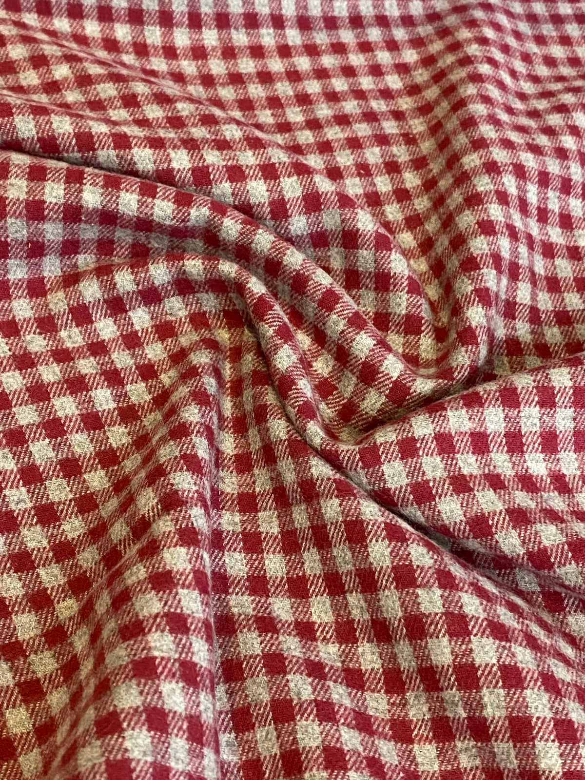Raspberry Gingham Flannel - Raspberry Red/ Grey