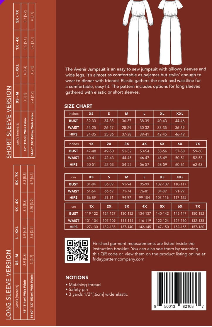 The Avenir Jumpsuit Pattern By Friday Pattern Company  -