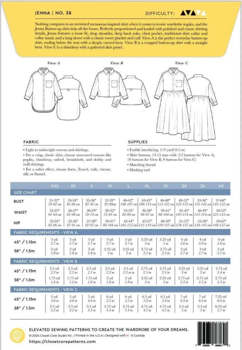 Jenna Button-Up Shirt & Dress by Closet Core Patterns  -