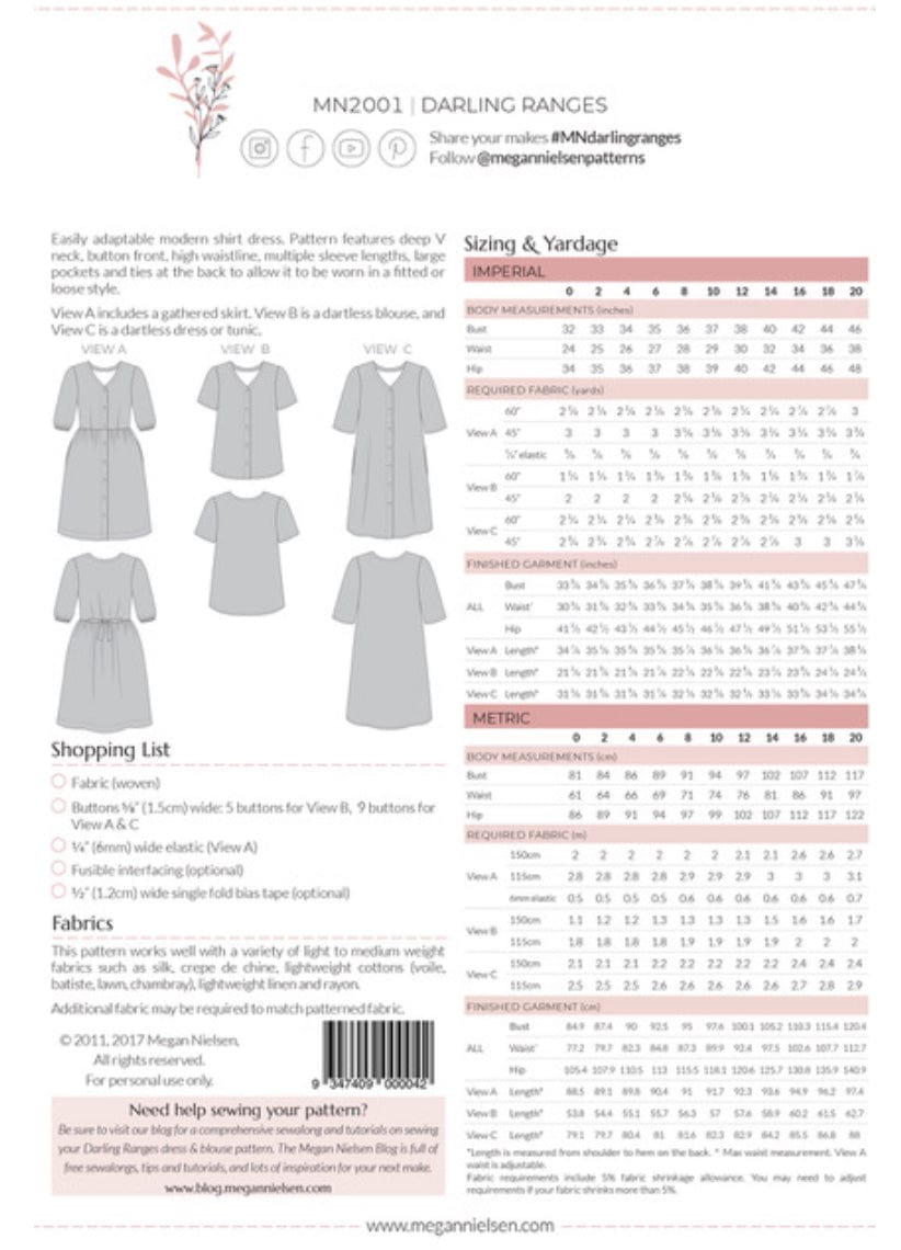 Darling Ranges Dress Pattern by Megan Nielsen  -
