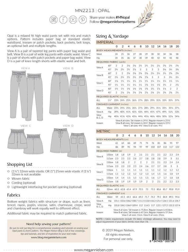 Opal Pants and Shorts Pattern by  Megan Nielsen  -