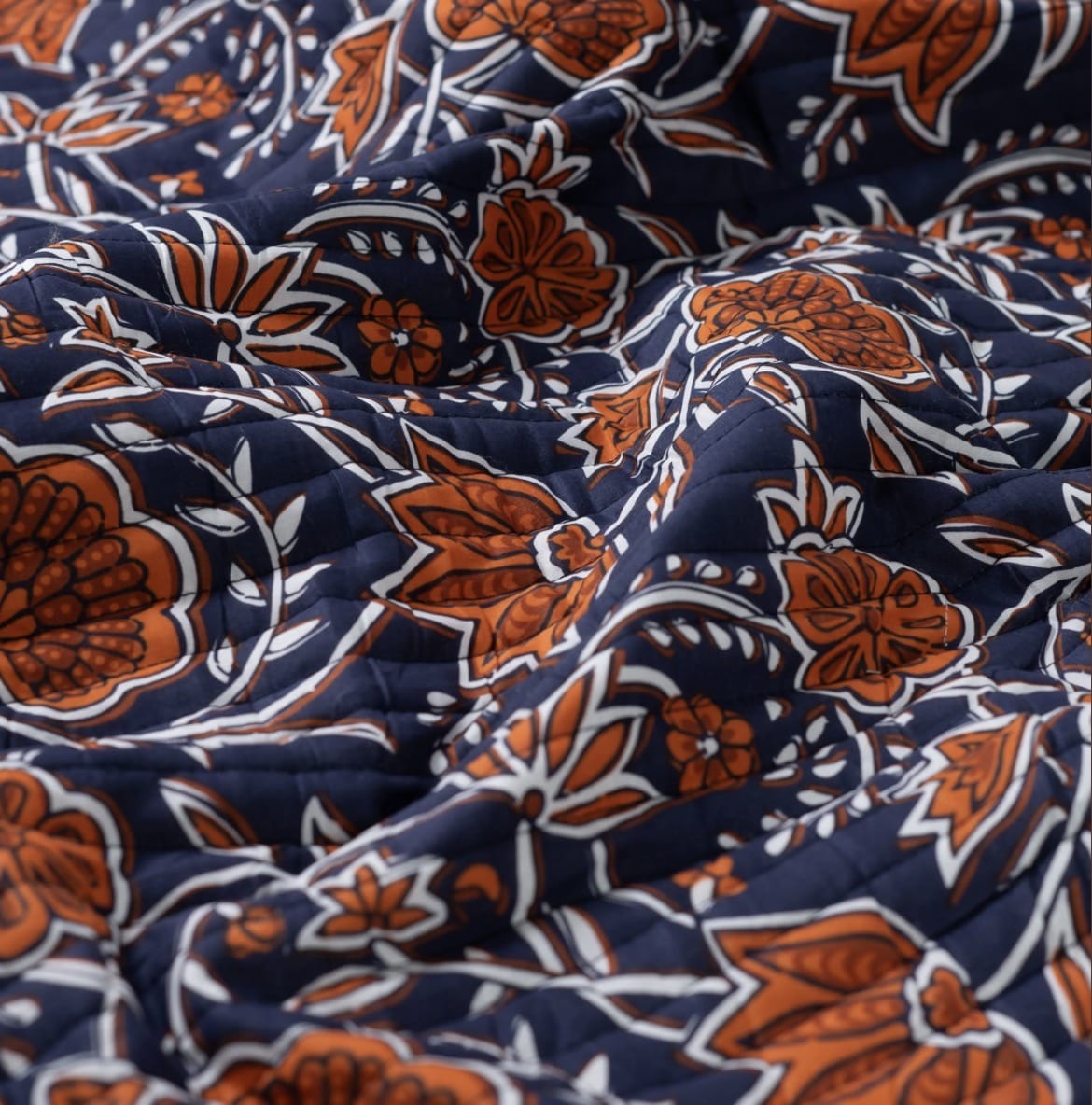 Delphi/ Symi Quilted Cotton - Navy/Cognac