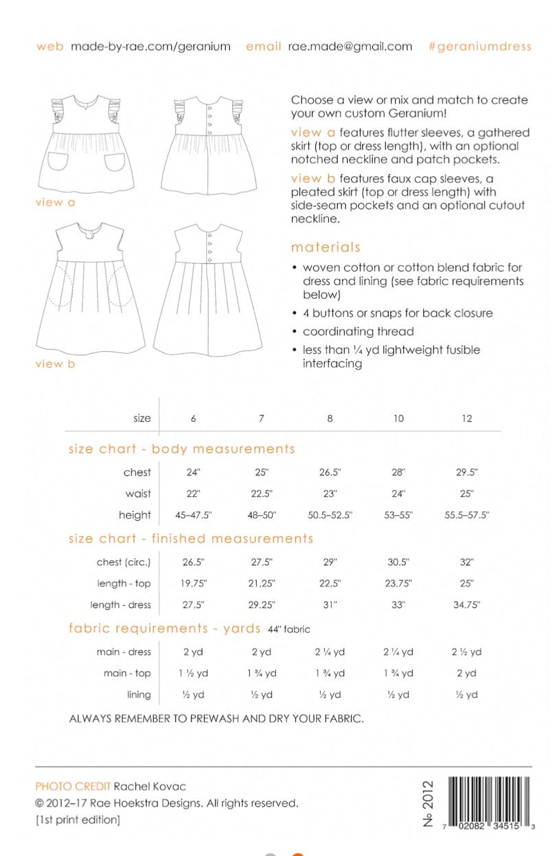 Geranium Girls Dress (age 6-12years) Pattern from Made By Rae -