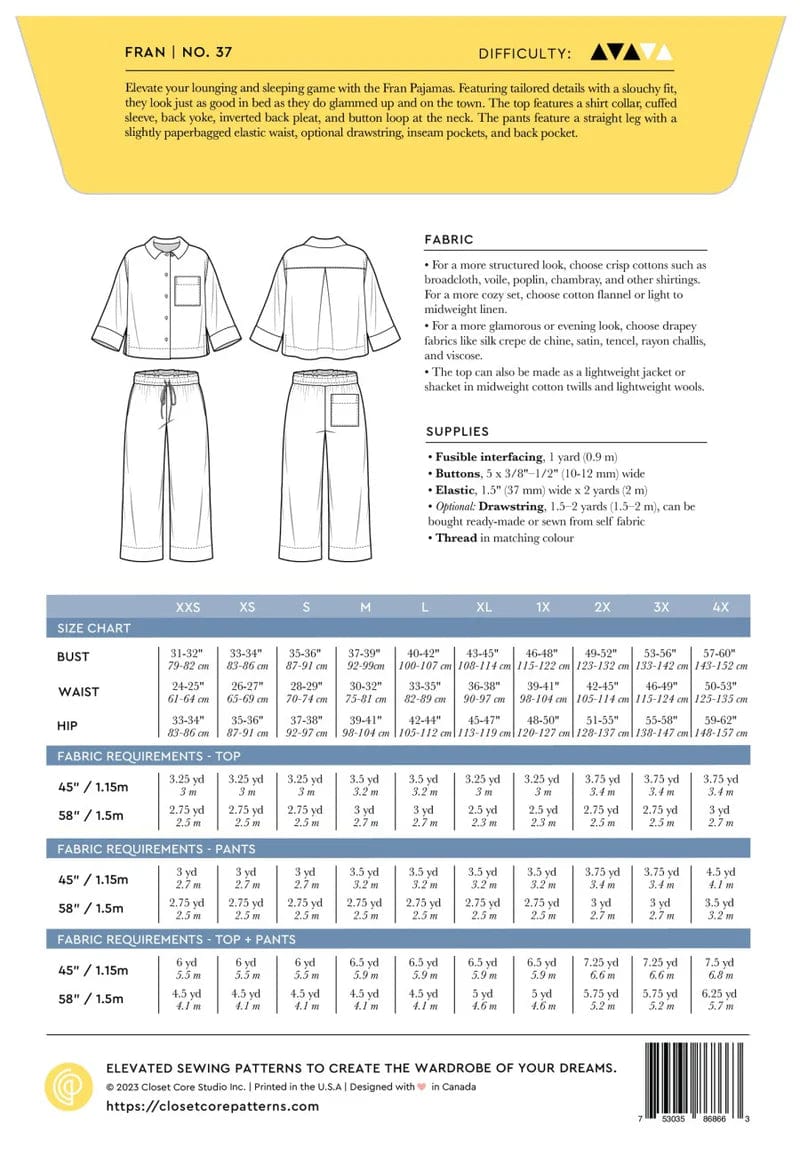 Fran Pajamas by Closet Core Patterns  -