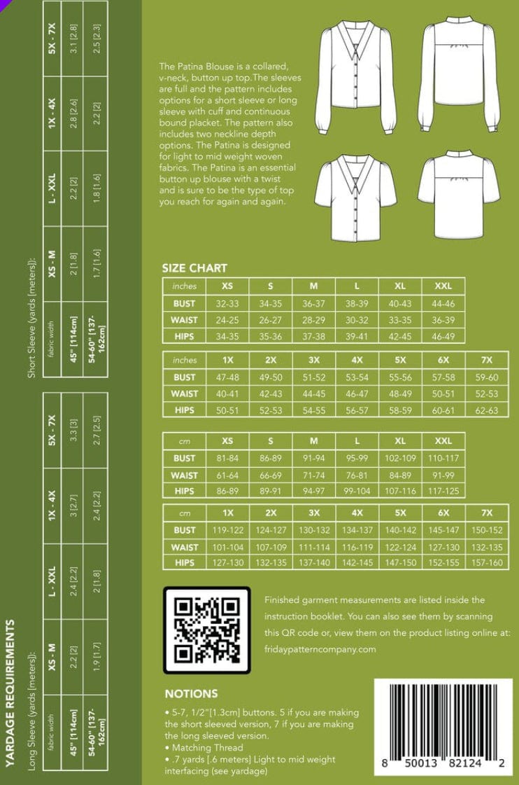 The Patina Blouse Pattern by The Friday Pattern Company  -
