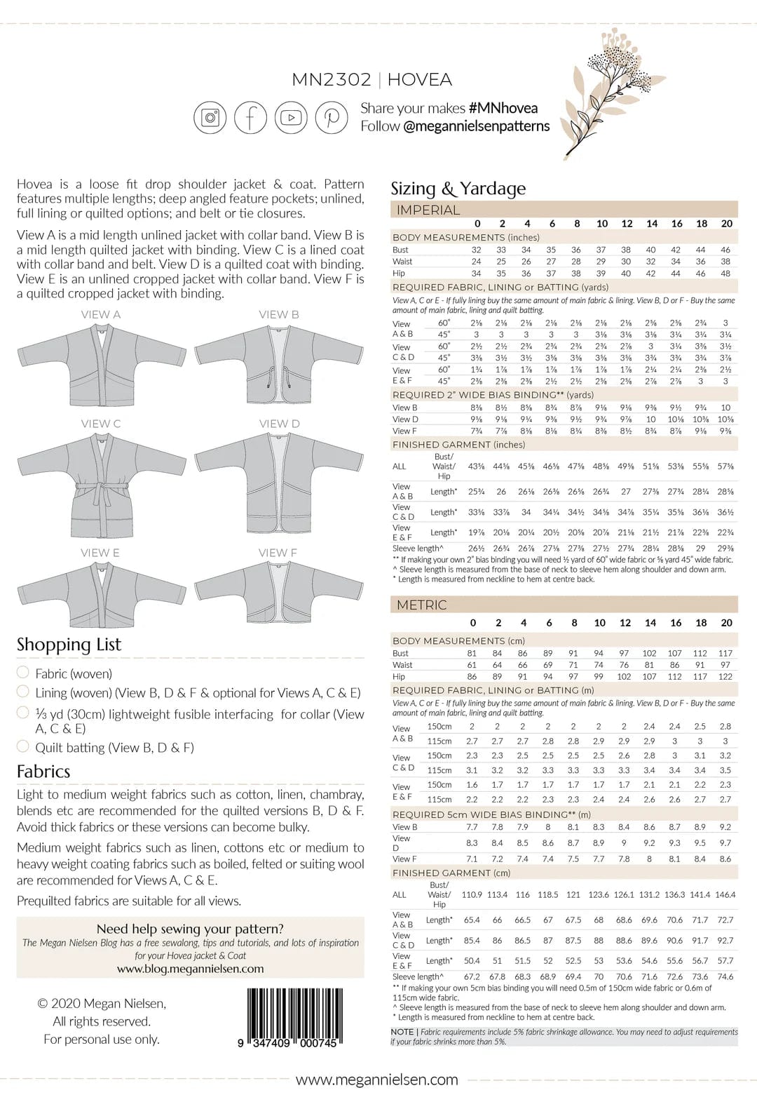 Hovea Jacket & Coat Pattern by Megan Nielsen -