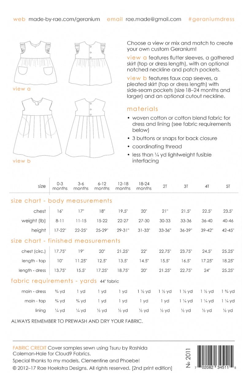 Geranium Girls Dress (age 0-5years) Pattern from Made By Rae -