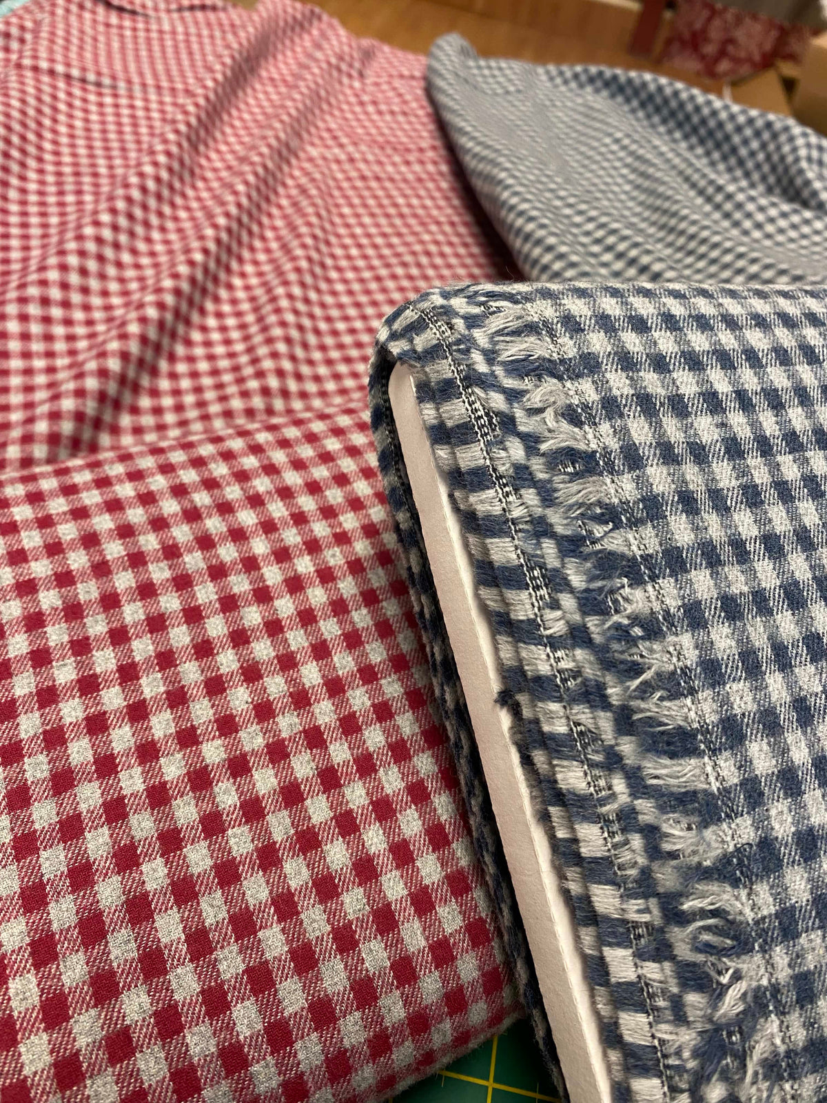 Blueberry Gingham Flannel - Raspberry Red/ Grey