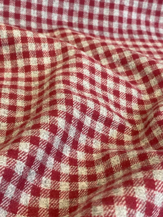 Raspberry Gingham Flannel  -  Raspberry Red/ Grey