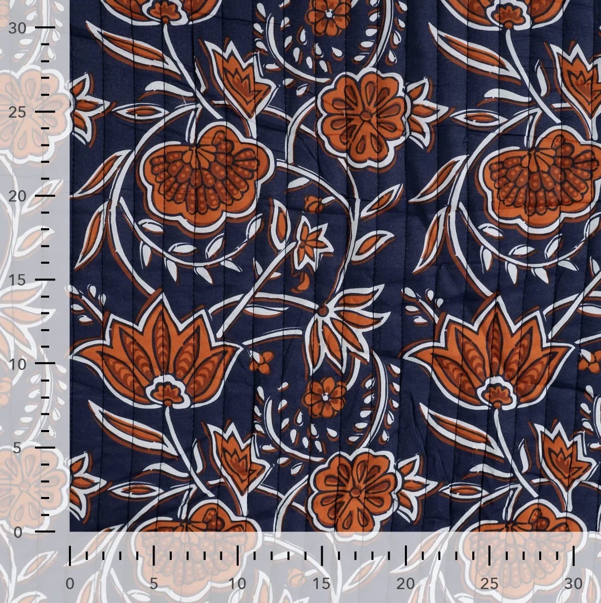 Delphi/ Symi Quilted Cotton  -  Navy/Cognac
