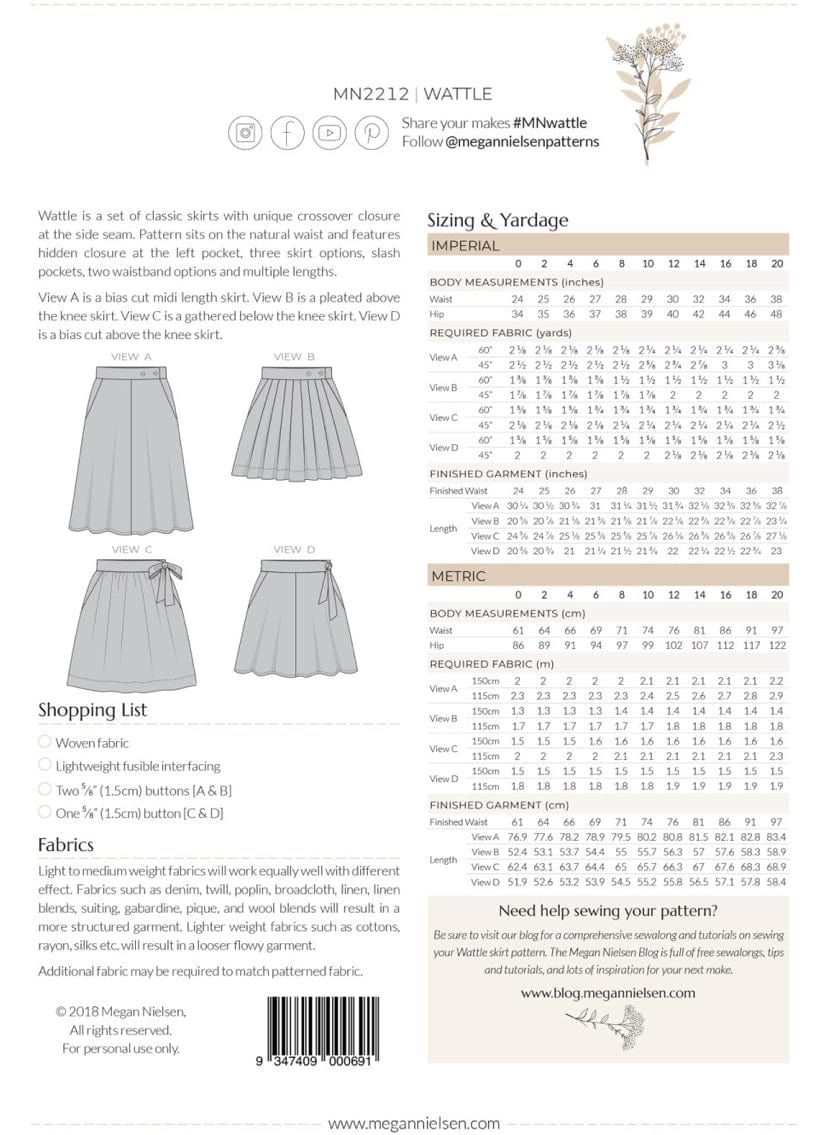 Wattle Skirt Pattern by Megan Nielsen  - 