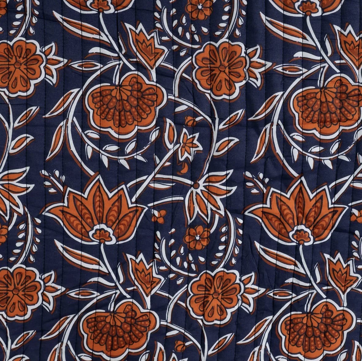 Delphi/ Symi Quilted Cotton  -  Navy/Cognac
