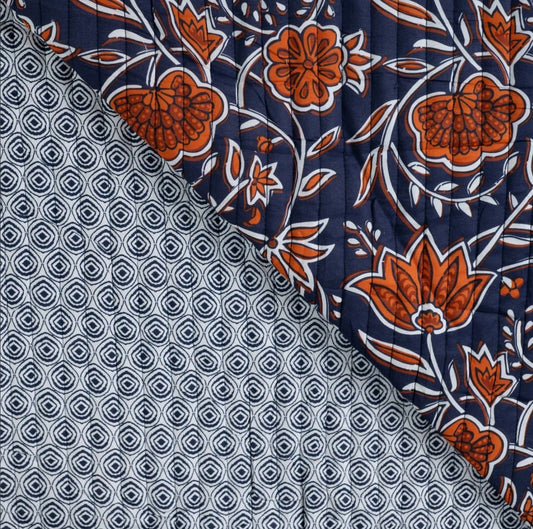 Delphi/ Symi Quilted Cotton  -  Navy/Cognac