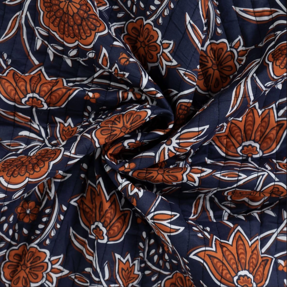 Delphi/ Symi Quilted Cotton  -  Navy/Cognac