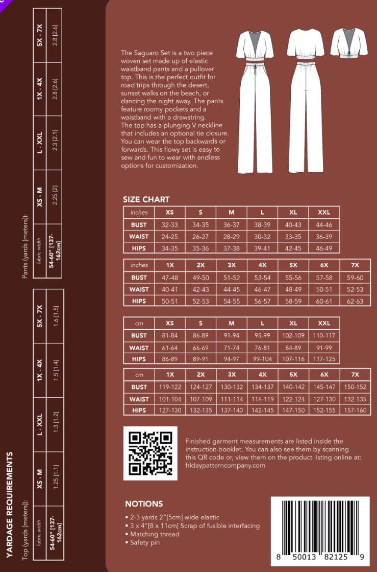 The Saguaro Set Top & Trouser Pattern by The Friday Pattern Company  - 