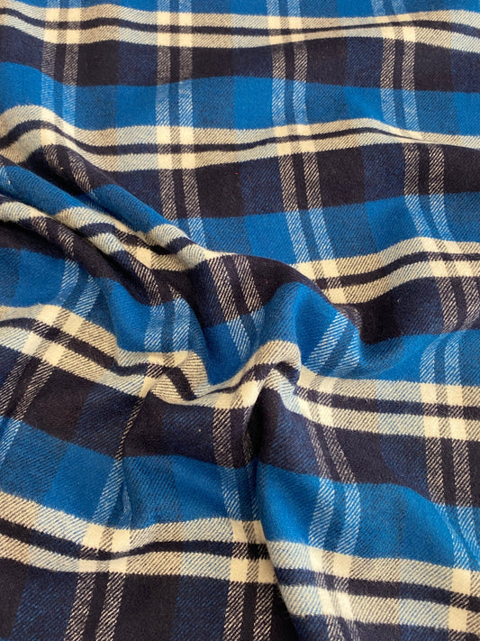 Blue Check Yarn Dyed Brushed Cotton  -  Blue
