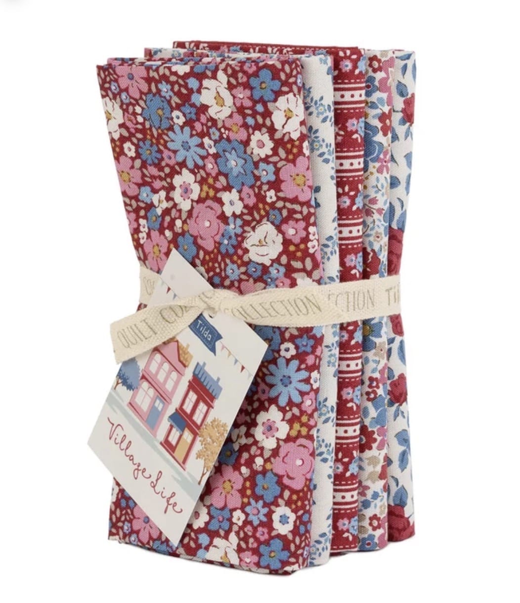 Tilda Village Life ~  Burgandy  -  Burgandy Fabric