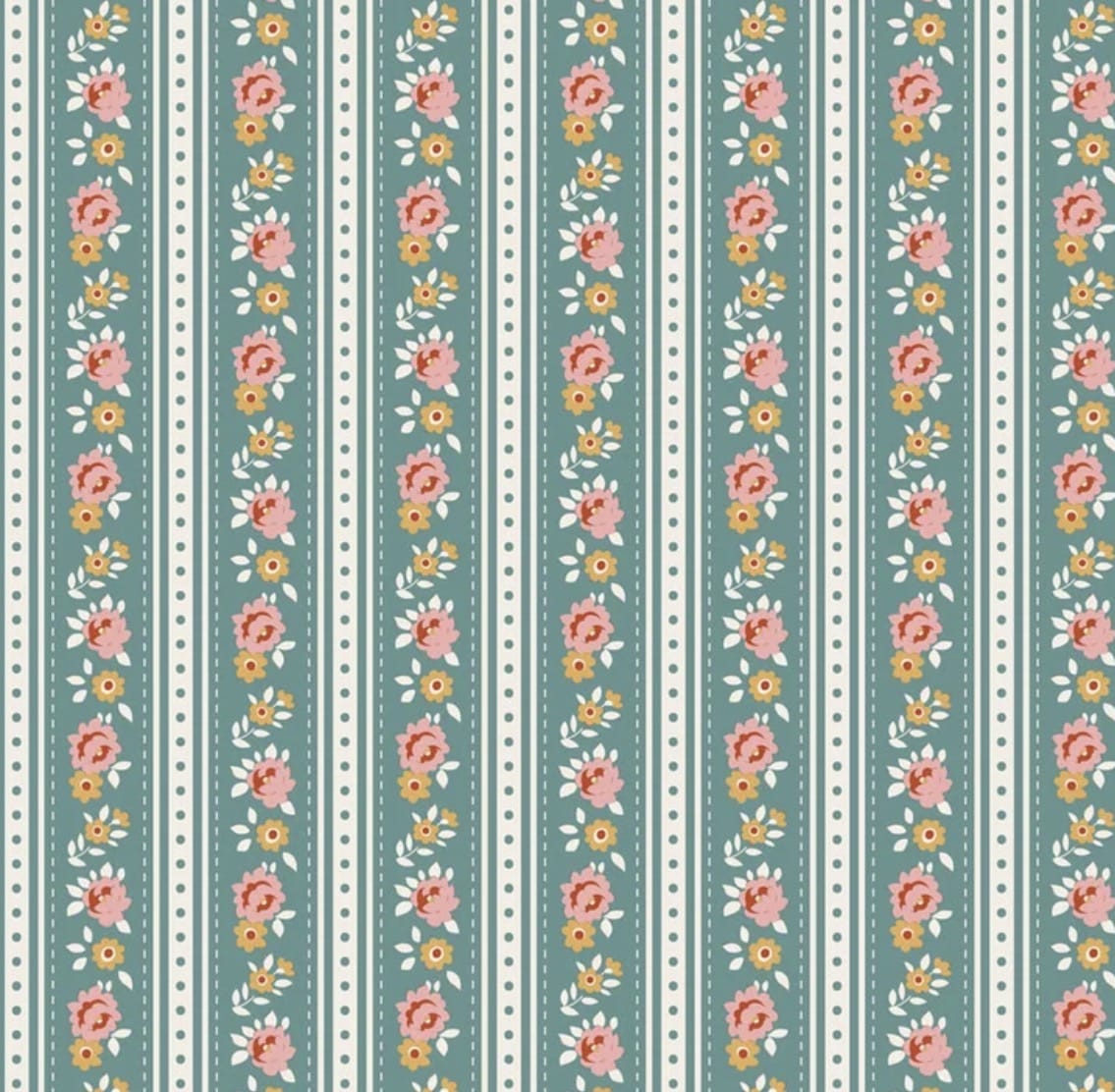 Tilda Village Life ~ Agnes Teal  -  Teal Fabric