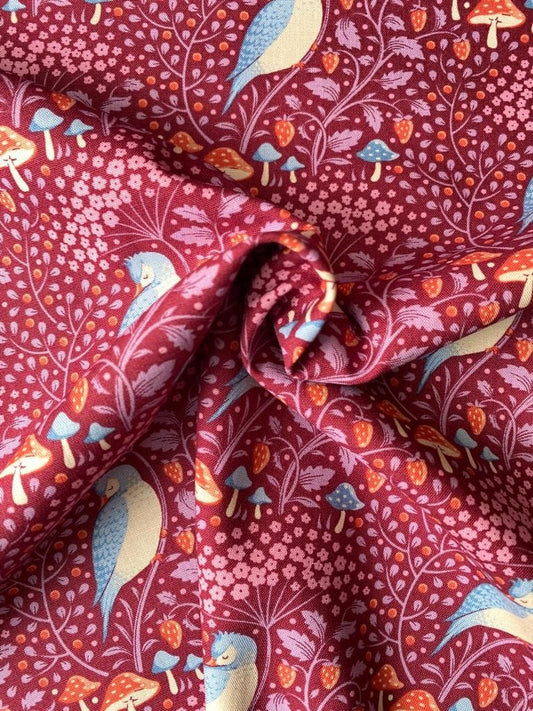 Sleepy Bird  -  Mulberry Fabric